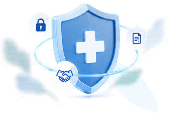 Shield representing secure and transparent healthcare engagements